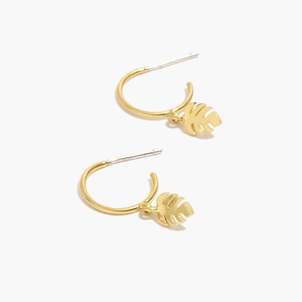 Madewell Palm Leaf Charm Mini Hoop Earrings